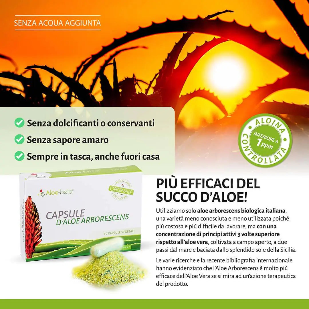 Aloe-beta® Cápsulas de Aloe Arborescens ORGÁNICO 100% puro 