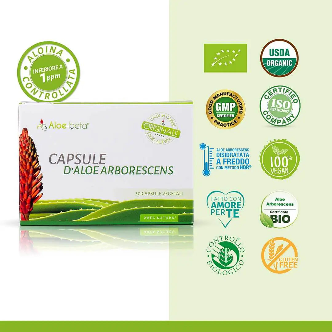 Aloe-beta® Cápsulas de Aloe Arborescens ORGÁNICO 100% puro 